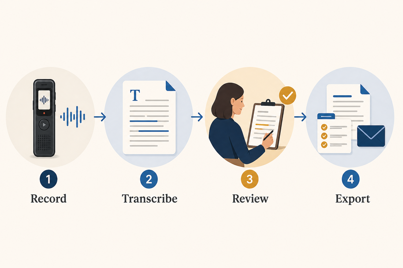 AI voice recorder workflow from capture to transcription review and export
