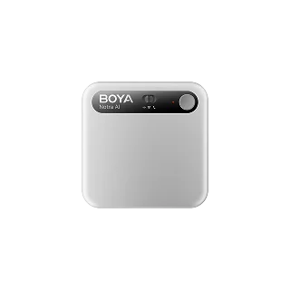 BOYA Notra silver recorder with its recording button and display